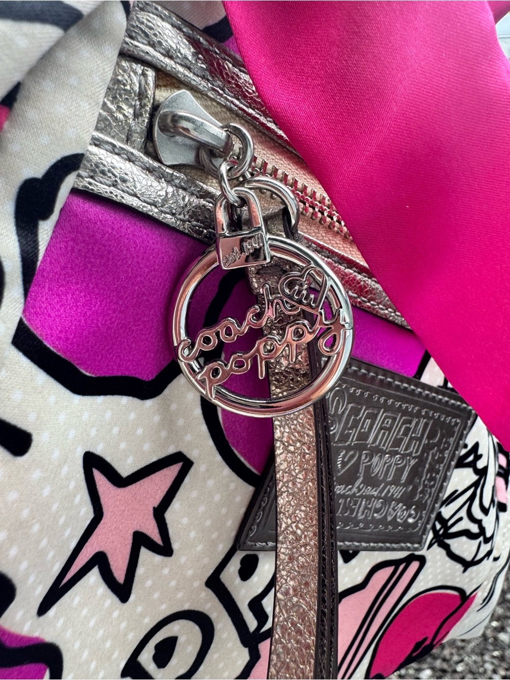 Coach Poppy Glam Floral Graffiti Satchel Crossbody Bag Pink Silver K1077-16308 - Picture 15 of 17